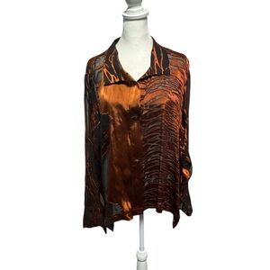 Herzenberg Hand Painted Silk Velvet Burnout Button Down Shirt. Size S. EUC